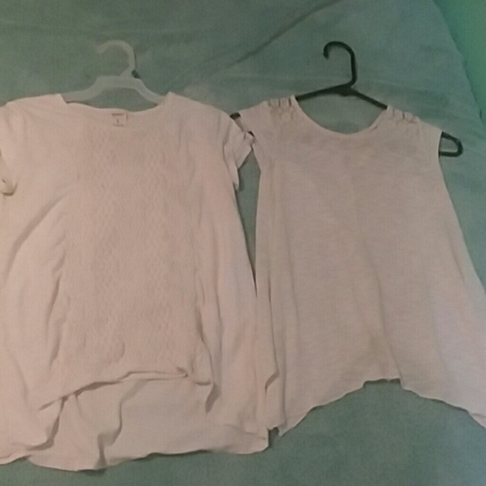 Two sets of white lace t-shirts